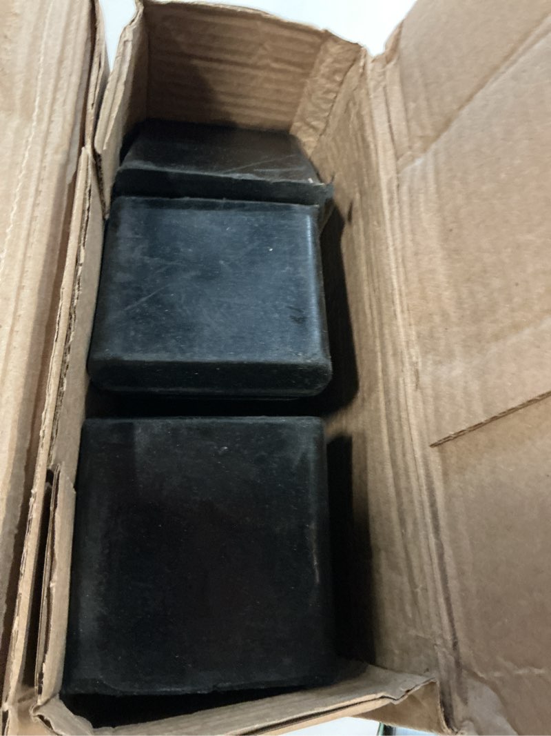 Condition photo showing As Is for 4 pack heavy duty wheel chocks, solid rubber rv wheel chock for trailers, black tire chocks for cars, truck,travel trailers, camper and atv, 6.5" x 3.6" x 3.7"