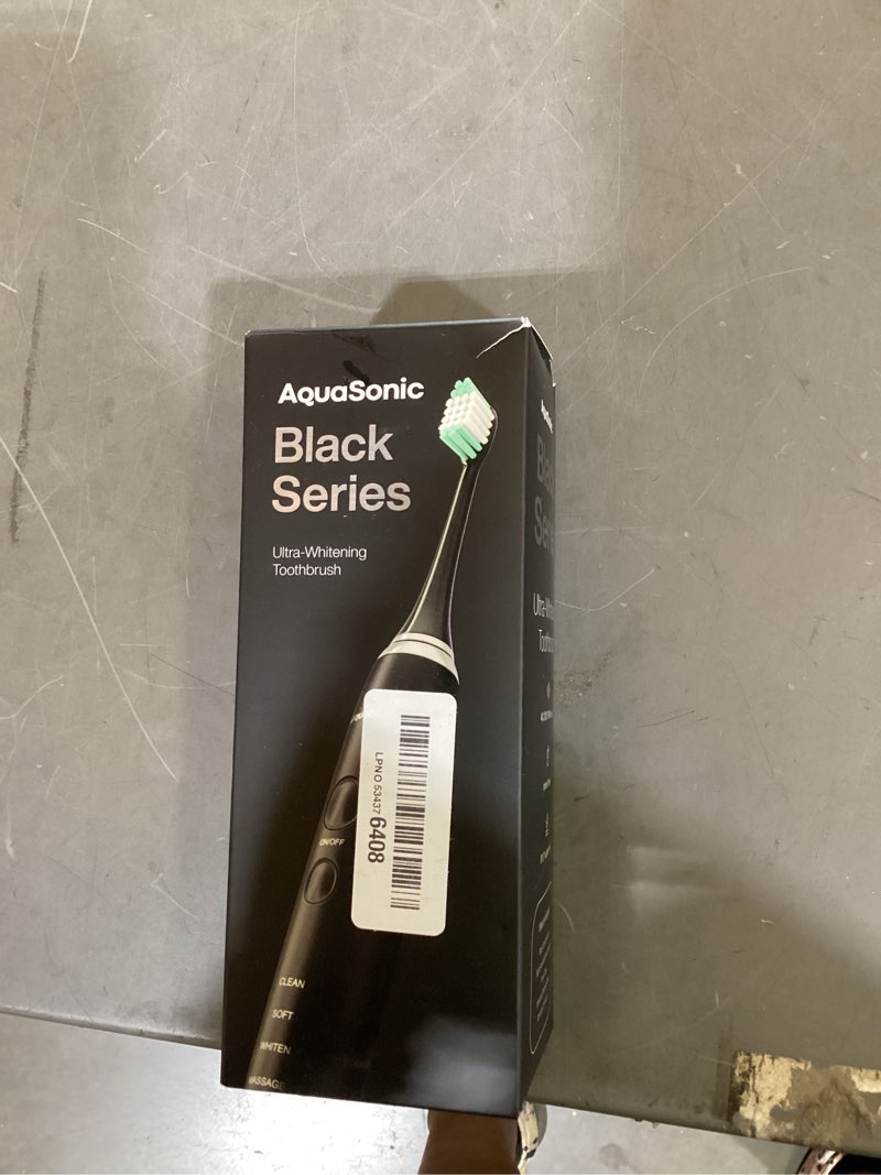 Condition photo showing New/Like New for aquasonic black series ultra whitening toothbrush – ada accepted electric toothbrush- 8 brush heads & travel case – 40,000 vpm electric motor & wireless charging - 4 modes w smart timer 1 count (pack of 1)