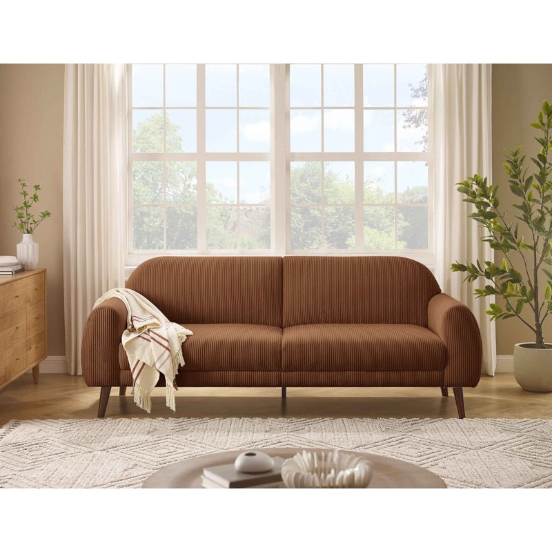 87.4" W Corduroy Upholstered Standard Sofa with Round Arms