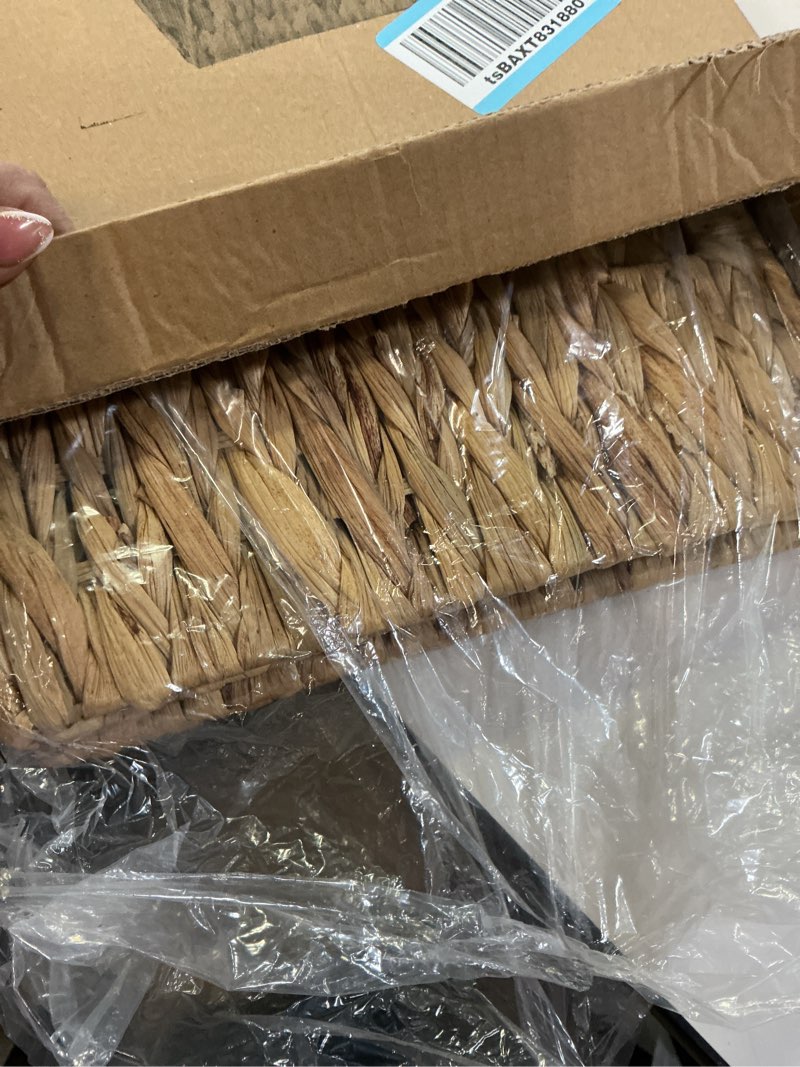 Condition photo showing Good Condition for Water Hyacinth Storage Baskets 11x11x11 Inch Wicker Storage Cubes Set of 2Baskets,Handwoven Foldable Wicker Cubes with Sturdy Handles, Rustic Laundry Organizer for Bedroom Shelves, Kitchen, Bathroom