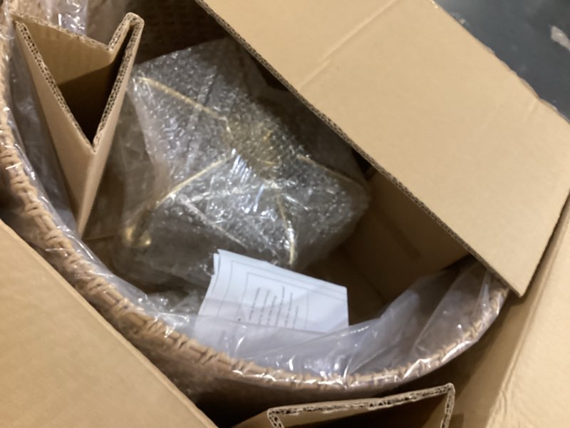 Condition photo showing Good Condition for 20" Large Boho Rattan Chandeliers for Dining Room, 6-Light Rattan Hand-Woven Drum Wicker Farmhouse Chandelier Large Vintage Chandelier Pendant Light Fixture for Kitchen Island Entryway(Gold) B-Gold Chandelier