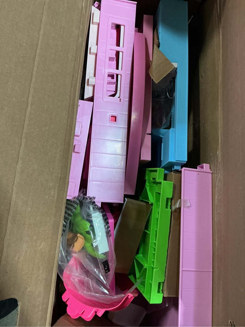 Condition photo showing Good Condition for barbie dreamhouse, pool party doll house with 75+ pieces and 3-story slide, house playset, pet elevator and puppy play areas