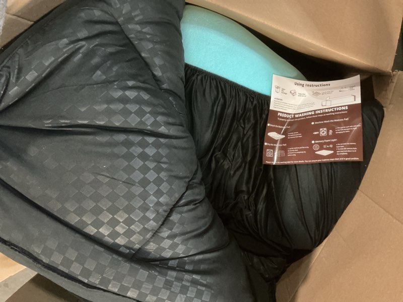 Condition photo showing Good Condition for OLANLY Dual-Layer 4 Inch Full Size Memory Foam Mattress Topper for Back Pain, 2 Inch Cooling Pillow Top Mattress Pad Cover and 2 Inch Gel Memory Foam Topper, Deep Elastic Pocket, Black Black Full