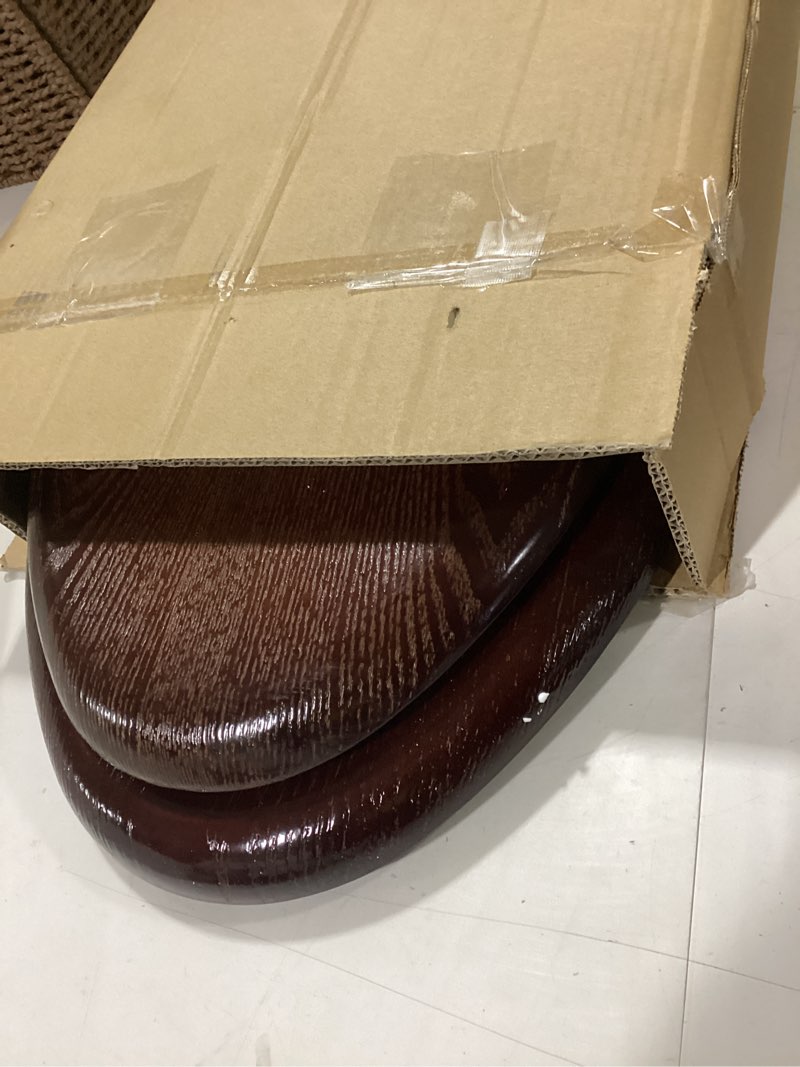 Condition photo showing Good Condition for Elongated Toilet Seat Soft Close, Wood Oval Toilet Lid with Slow Close Chrome Hinges, Heavy Duty Durable Natural Veneer Wooden Toilet Seat (Elongated, Dark Walnut)