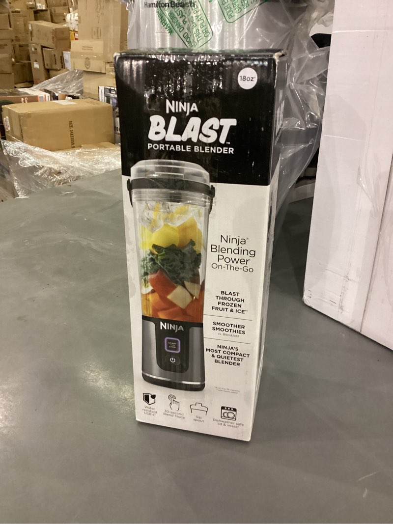 Condition photo showing As Is for Ninja BC151BK Blast Portable Blender, Cordless, 18oz. Vessel, Personal Blender-for Shakes & Smoothies, BPA Free, Leakproof-Lid & Sip Spout, USB-C Rechargeable, Dishwasher Safe Parts, Black