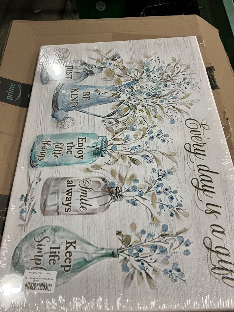 Condition photo showing New/Like New for shuweienphant rustic farmhouse bathroom wall art flower pictures decor inspirational quotes canvas painting print every day is a gift artwork modern home framed for living room bedroom 16''x24'' flower7 24"l x 16"w