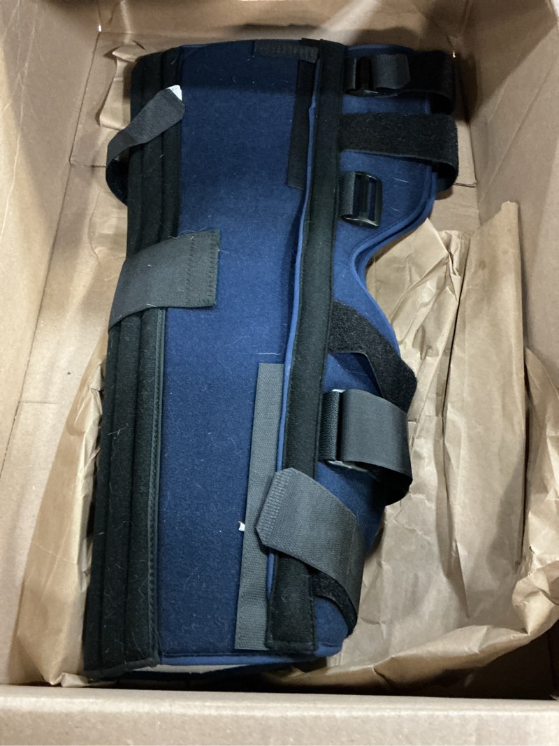 Condition photo showing As Is for united ortho 61024 3-panel knee immobilizer, 24" size navy 24" immobilizer