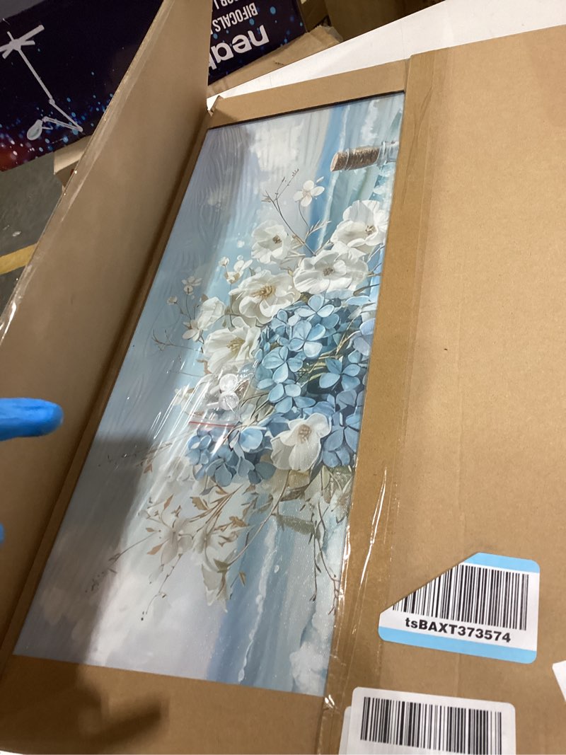 Condition photo showing Good Condition for Blue Ocean Beach Conch Canvas Wall Art Starfish with White Flower in Vintage Vase Ocean Coast Picture Poster Prints Painting Artwork Wall Decor for Bathroom Living Room Bedroom Office 24''L x 16''W 24"L x 16"W Vase
