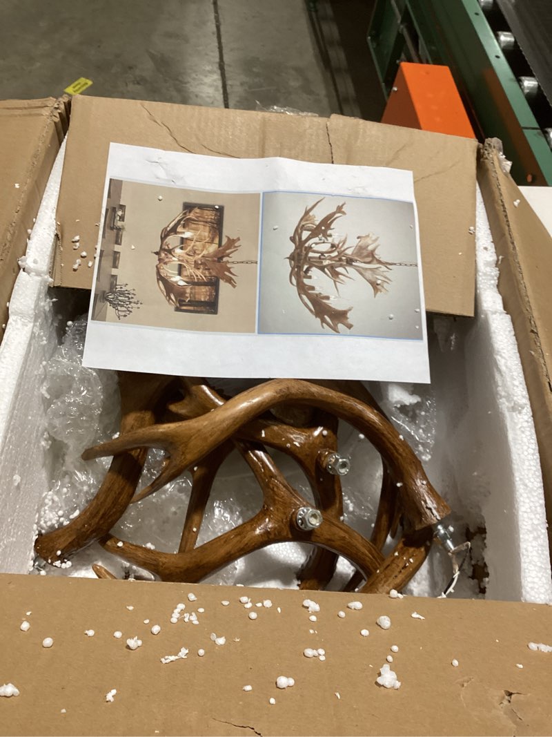 Condition photo showing Good Condition for TFCFL 6-Light Antlers Chandelier, Retro Country Style Deer Horn Chandelier Lighting Height Adjustable E12 Base Pendant Light for Living Room Bedroom Kitchen Bar, Bulbs Not Included Type A