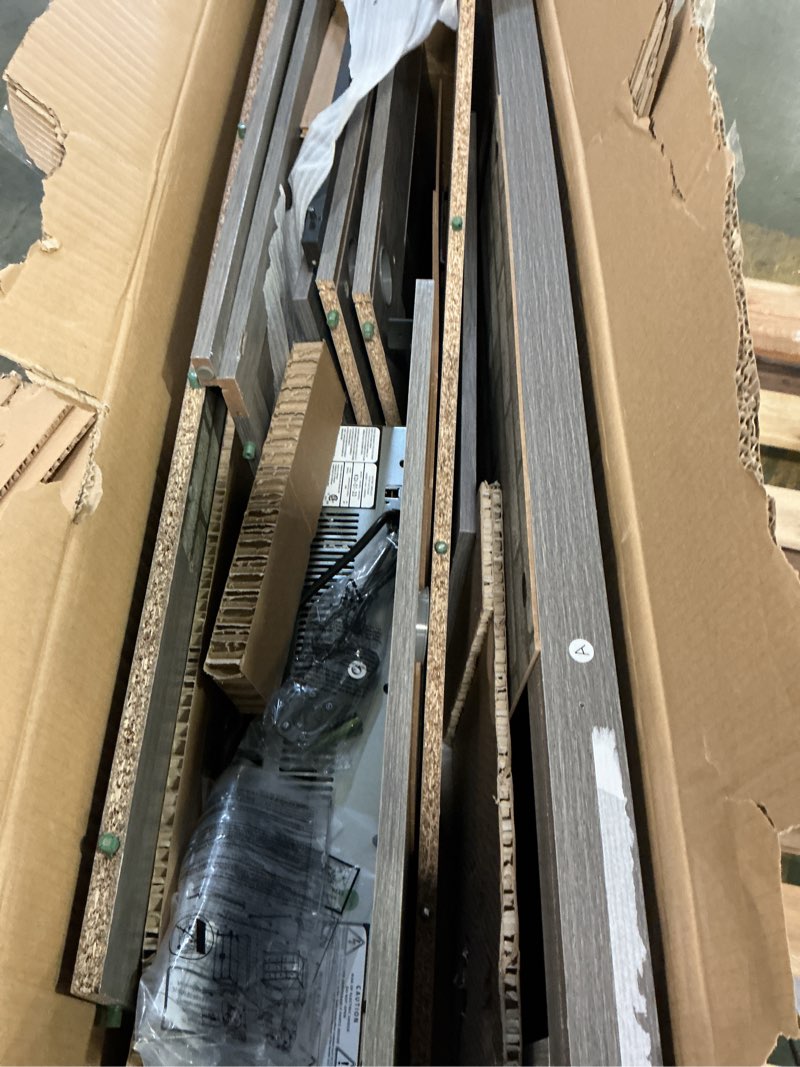 Condition photo showing As Is for Style Selections 48-in W Iron Oak Free standing Infrared quartz Flat wall Electric Fireplace with Remote Control Included