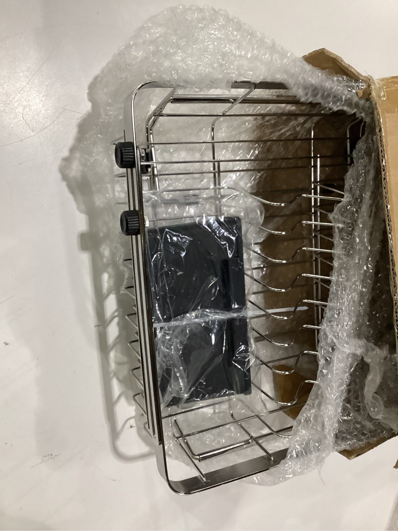 Condition photo showing Good Condition for majalis dish drying rack over the sink, expandable stainless steel dish drainer for small kitchen counter space saving, rv compact plate strainer in silver metal with hanging adjustable utensil holder silver for 13-30" w sink