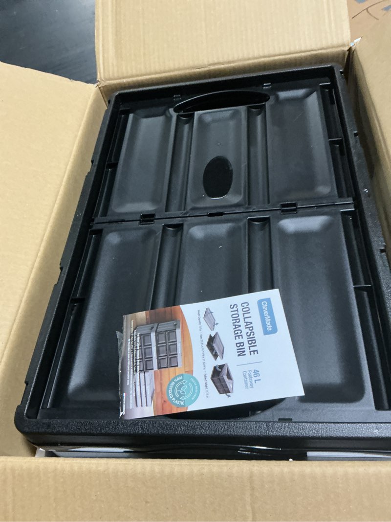 Condition photo showing Good Condition for CleverMade Collapsible Storage Bins - Obsidian 3 Pack 46L - Stackable Containers Heavy Duty Capacity Folding Crates - Space-Saving for Home Glossy Black - 46L - Pack of 3