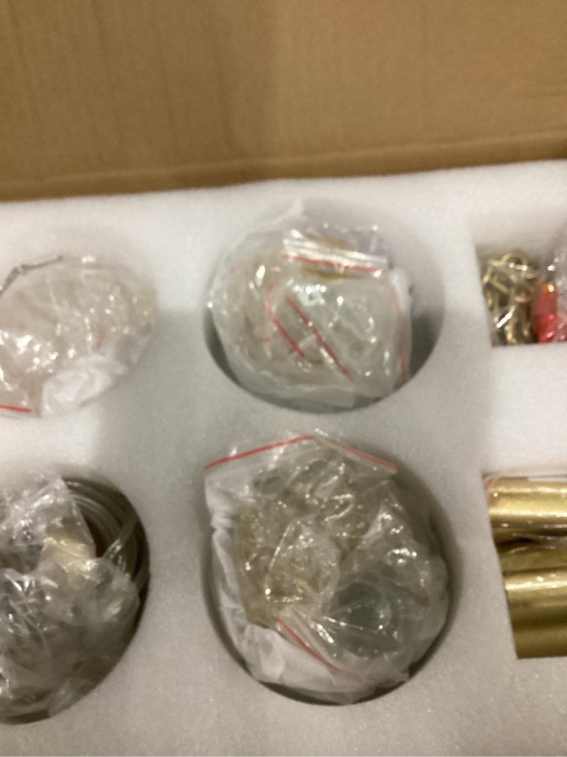 Condition photo showing Good Condition for WUZUPS Crystal 5-Light Candle Chandelier Pendant Flushmount Ceiling Light Modern Lighting Fixture for Bedroom Hallway Bar Kitchen Bathroom, H 20.9" x W 21.7", Gold, E12 Base Gold, 5 Lights, H 20.9" x W 21.7"