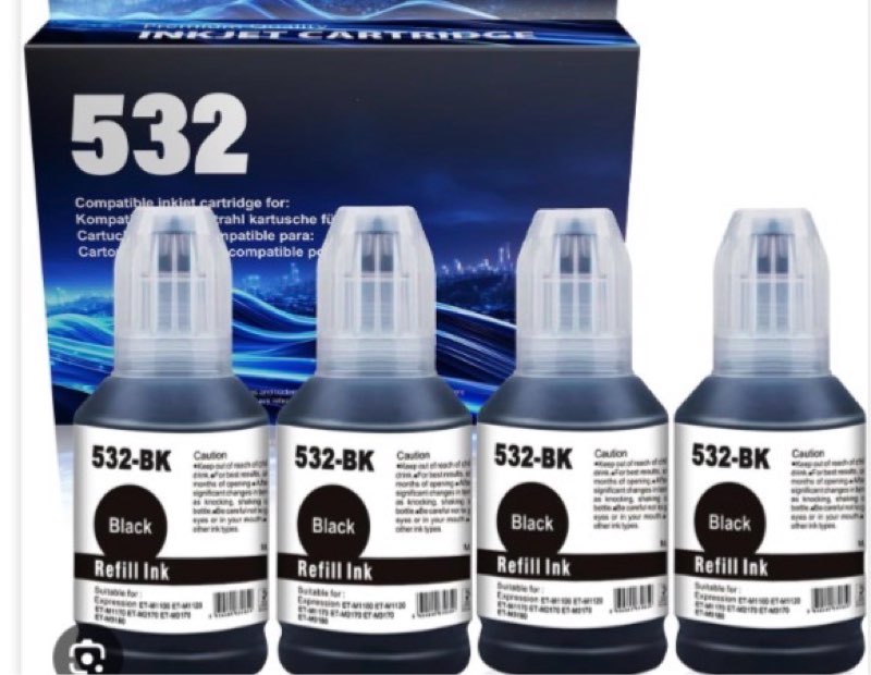 532 T532 Ink Refill Bottles Compatible for ?ET-M1100 ET-M1120 ET-M1170 ET-M2170 ET-M3170 ET-M3180 Printer (127ml, Black, 4-Pack)