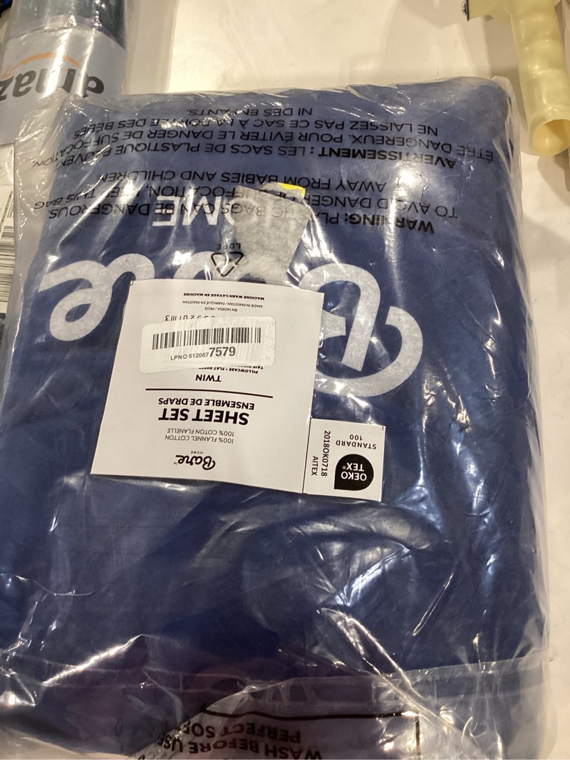 Condition photo showing As Is for bare home twin flannel sheet set 100% cotton (twin, dark blue) | premium 100% cotton, velvety soft heavyweight, double brushed flannel, deep pockets 6 to 15 inches, warm & cozy twin 09 - dark blue