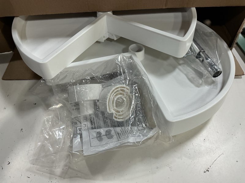 Condition photo showing Good Condition for knape & vogt plastic lazy susan organizer, 2-tier lazy susan for cabinet, kidney-shaped 18-inch polymer 360º turntable, white 18-inch (width)