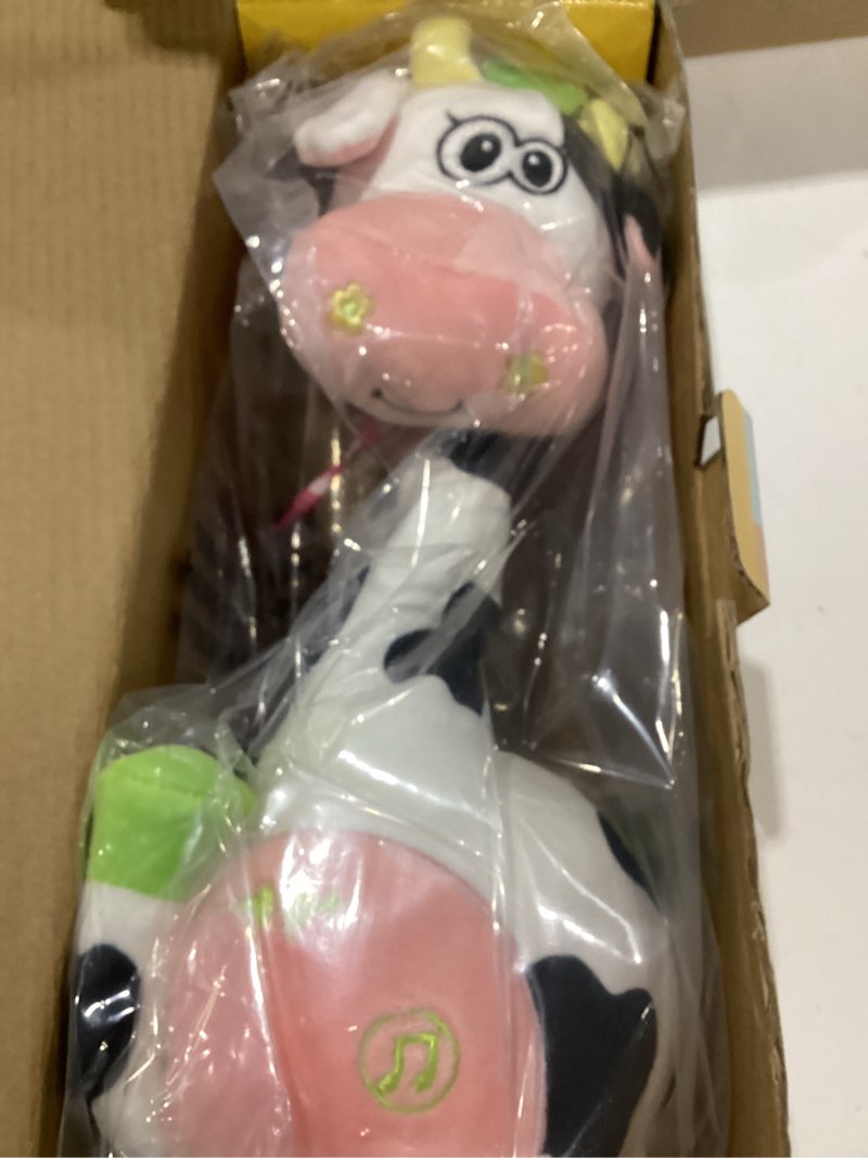 Condition photo showing New/Like New for dancing talking giraffe toy, stuffed animal baby toy repeating what you say, glowing musical giraffe gifts for toddlers 1-3 years old, for kids (cow)