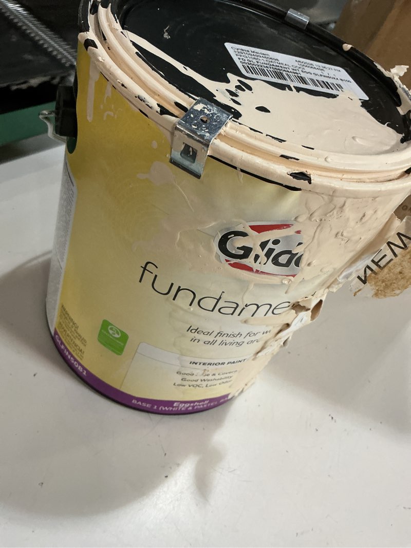 Condition photo showing As Is for 1 gal. ppg1103-1 ivory tower semi-gloss interior latex paint