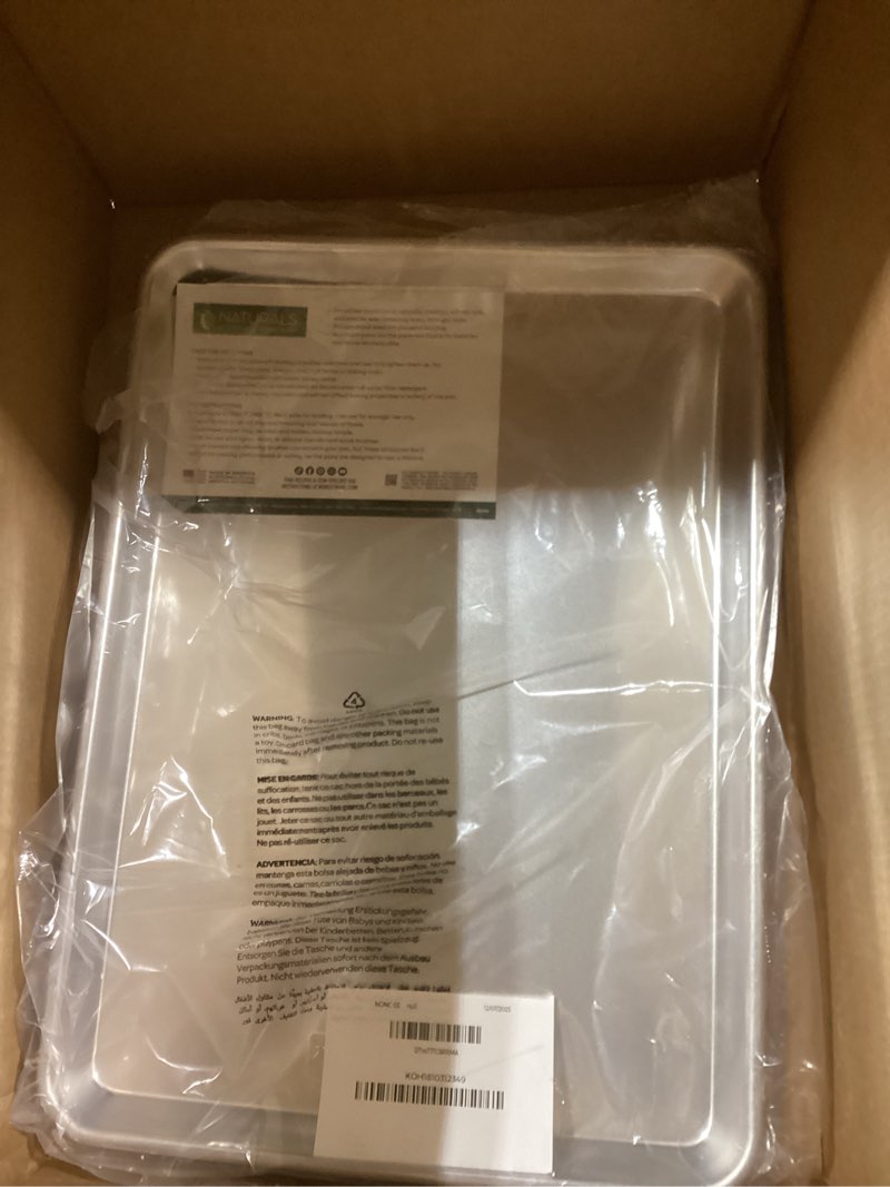 Condition photo showing Good Condition for Nordic Ware Naturals Half Sheet - USA Made Aluminum Commercial Quality Sheet Pan for Baking or Roasting, Encapsulated Galvanized Steel Rim Prevents Warping, 2-Pack 2pk Half Sheet