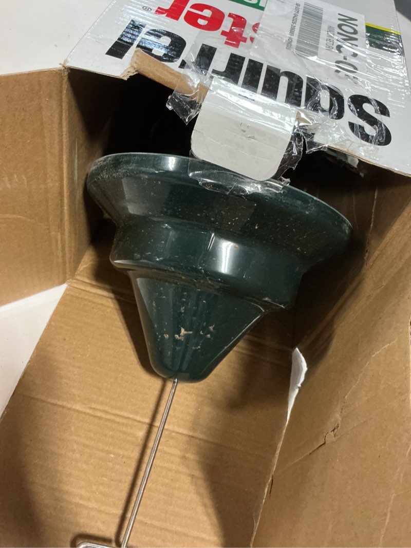 Condition photo showing As Is for squirrel buster plus squirrel-proof bird feeder w/cardinal ring and 6 feeding ports, 5.1-pound seed capacity, adjustable, pole-mountable (pole adaptor sold separately), green