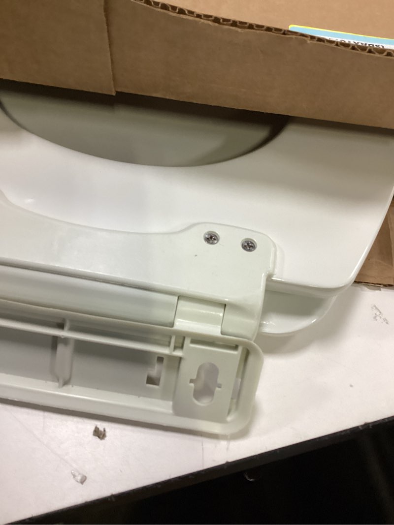 Condition photo showing As Is for Mayfair Ashton Easy to Clean Single Hinge Toilet Seat, Modern Slow Close Wood Toilet Seat, Made in USA, Round, White Round Modern Hinge