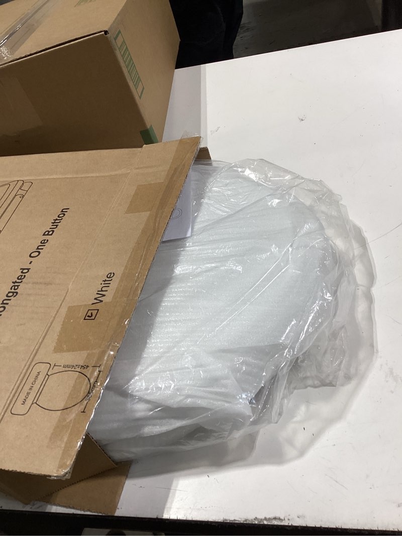 Condition photo showing Good Condition for universal toilet seat elongated with soft close cover, oval toilet seat replacement with toilet bolts hinge and bumpers, compatible with kohler, american standard, toto, one-click release, white 18.5" elongated with 1 base