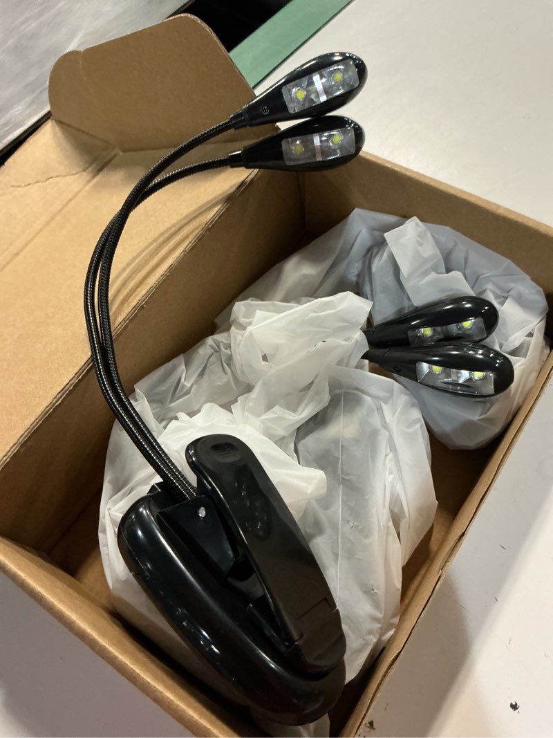 Condition photo showing Good Condition for 4 pack music stand lights, eye caring clip-on piano light, usb & aaa battery operated, led book reading lamps, 4 brightness, ideal for musician, piano, orchestra, guitar, travel (dual arm) black 4 pack