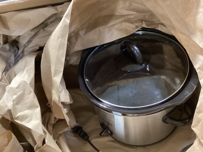 Condition photo showing Good Condition for crock-pot 3-quart manual slow cooker, serves 3+ people, great for small meals, dips, & sides; removable stoneware is oven & dishwasher safe, stainless steel 3qt stainless steel