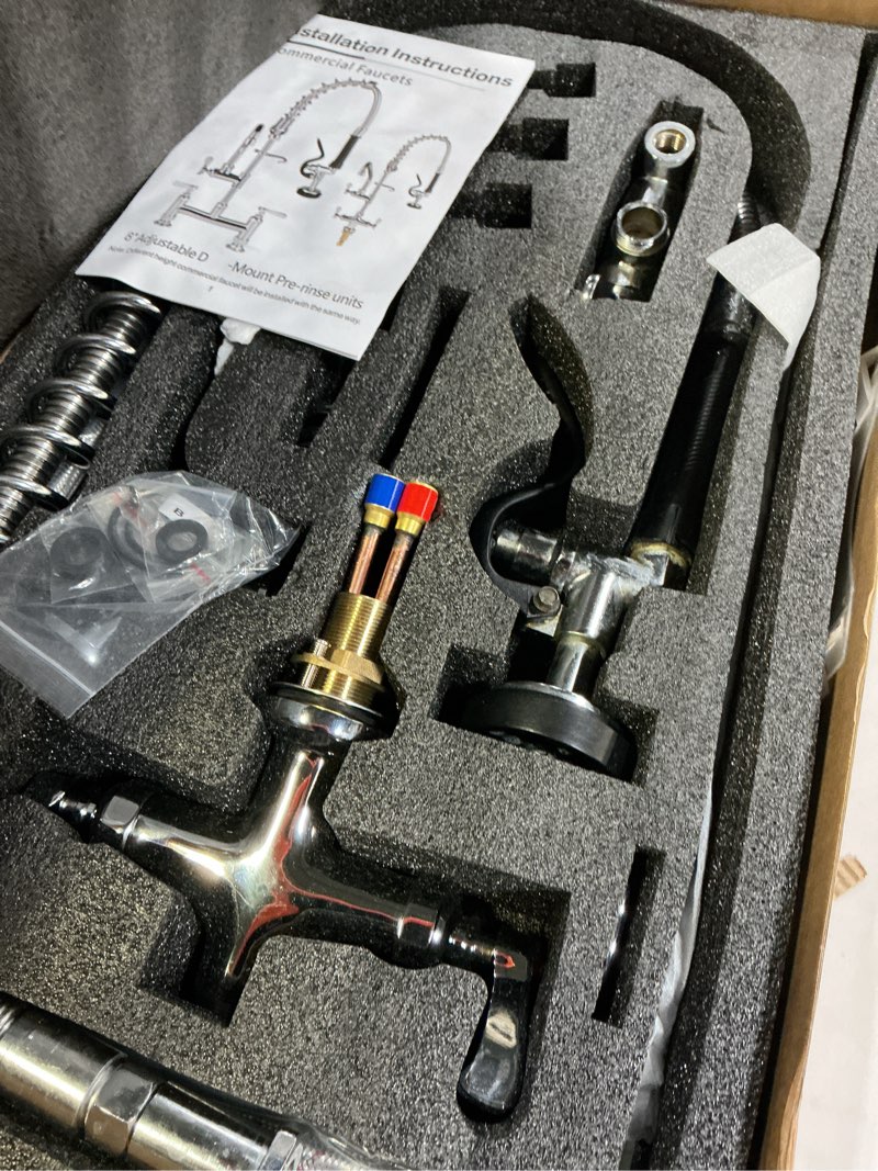 Condition photo showing As Is for 36" Height Commercial Sink Faucet Deck Mount with Pre-Rinse Sprayer, Commercial Kitchen Faucet with 