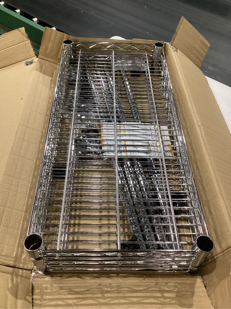 Condition photo showing Good Condition for 3-shelf metal wire shelving unit adjustable metal shelf heavy-duty steel storage rack display shelves organizer for office kitchen bathroom laundry pantry basement garage 13.97"d x 29.8"w x29.1"h silver 3-tier-silver[13.97"d x 29.8"w x29.1"h]