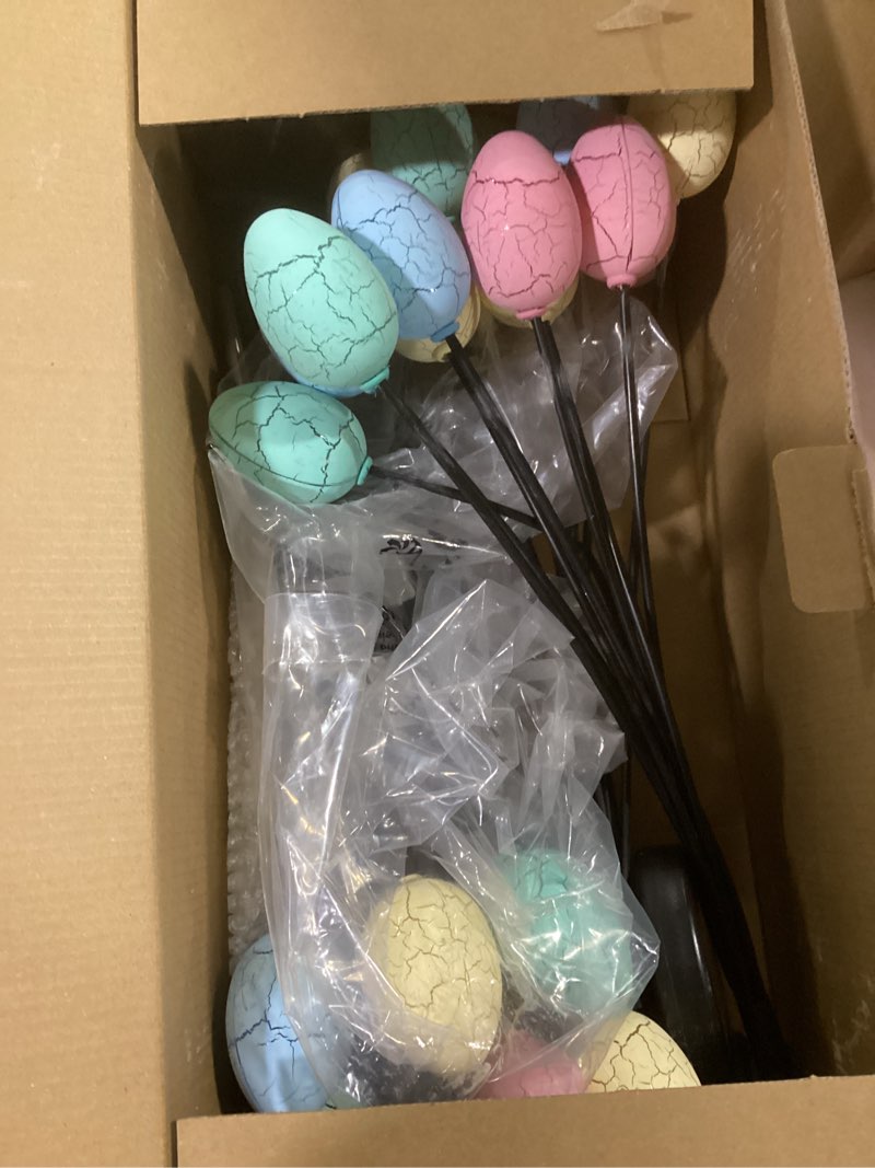 Condition photo showing Good Condition for 4 pack 32 led solar easter egg lights, colorful garden swaying firefly lights outdoor with 2 lighting modes, waterproof solar stake lights for landscaped yards, porches and patio easter decorations 4 easter colors 4 pack