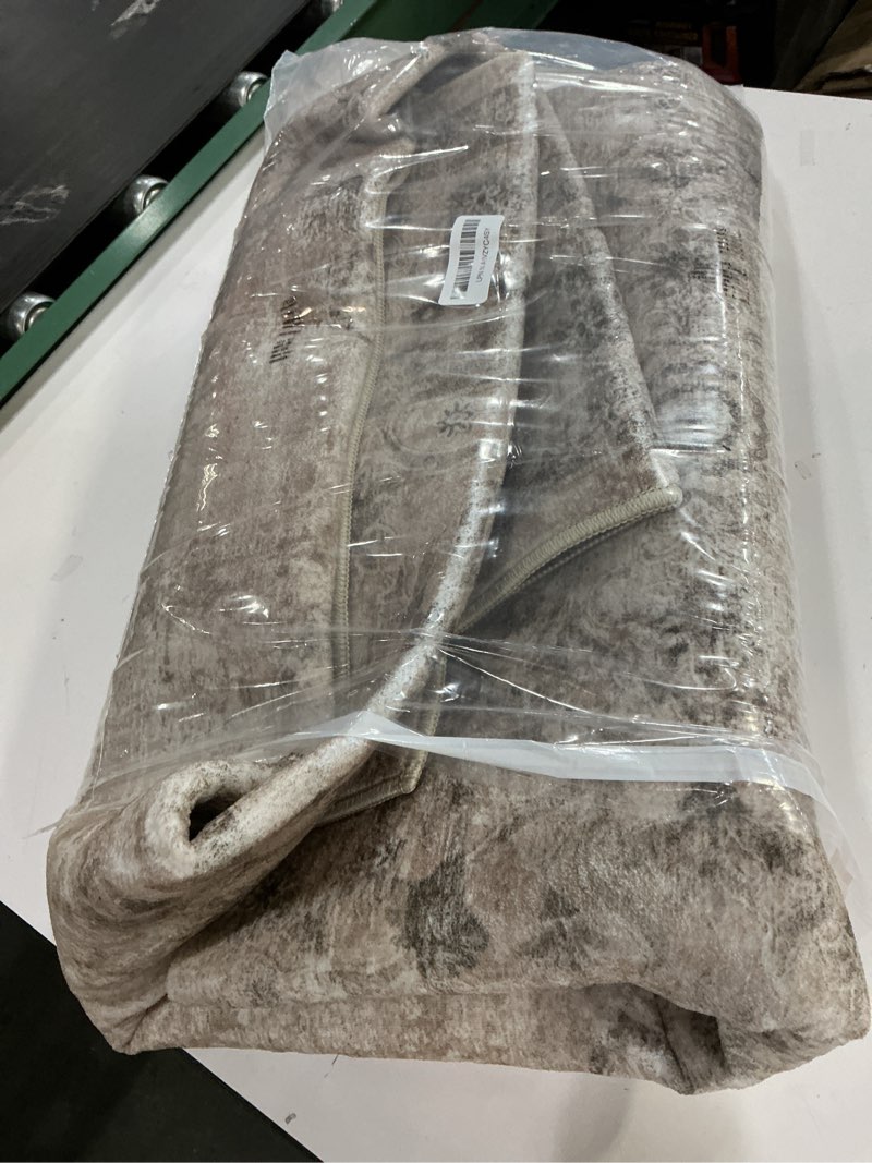 Condition photo showing Good Condition for Area Rug 5x7 Vintage Rug: Washable Indoor Medallion Rugs Low Pile Distressed Floor Carpet Retro Accent Rug for Living Room Bedroom Kitchen Dining Table Home Office(Distressed Brown, 5'x7') Distressed Brown 5' x 7' (Rectangular)
