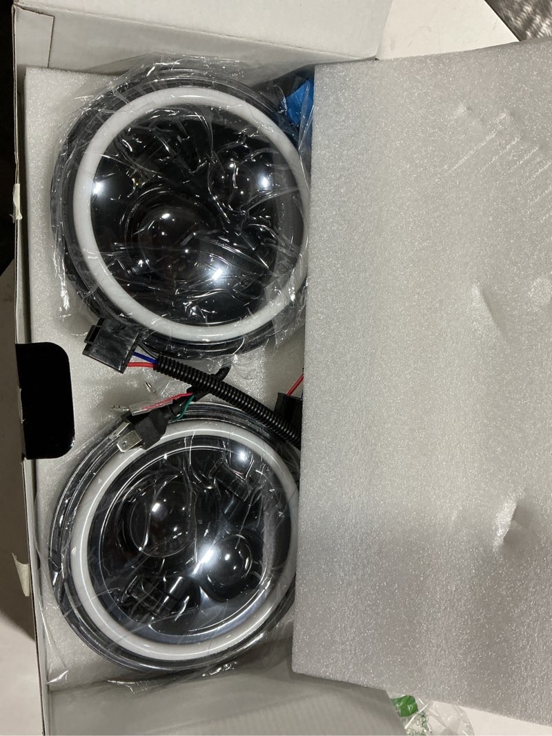 Condition photo showing Good Condition for Compatible With Hummer H1 H2 AM GENERAL Pair 7Inch Headlight Lights Halo Angel Eye White DRL & Amber Turn Light With 9007 Male to H4 Female Adapter