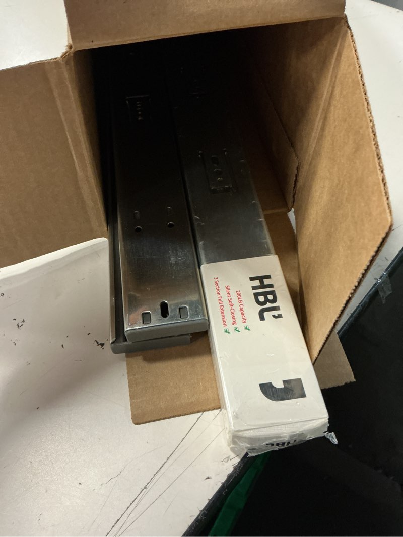 Condition photo showing Good Condition for hbl’ 2 pairs | soft close drawer slides 22 inch, heavy duty cabinet drawer slides replacement - ball bearing full extension, 200 lb capacity, made of cold-rolled steel, rust-resistant & long-lasting. silver 22" drawer slide 2