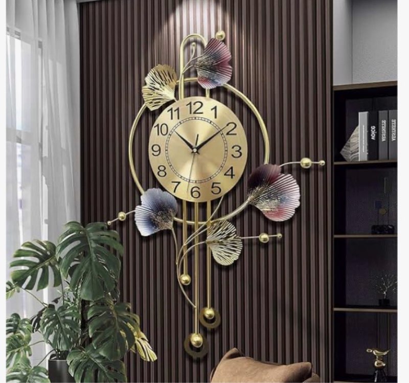 wall clocks for living room decor, unique 3d metal iron ginkgo leaf wall art decor clock, modern sil