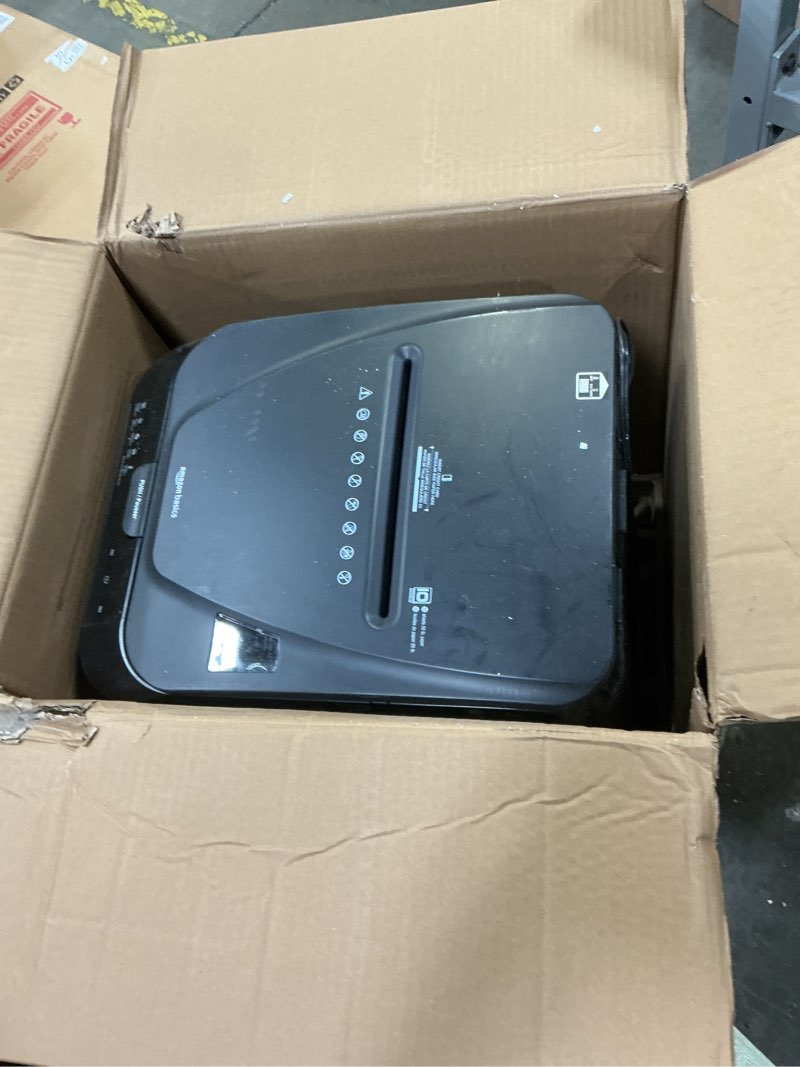 Condition photo showing As Is for amazon basics 150 sheet autofeed micro cut paper credit card shredder for security, black