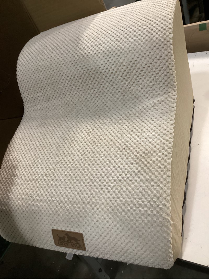 Condition photo showing Good Condition for Dog Stairs for Small Dogs 11.8" H, Pet Step with Leakproof Cover, High Density Foam Cat Ramp for Chair or Sofa, Lightweight, Durable, Comfort, 15.7x19.7x11.8 inch, 2 Tiers, Beige Beige 2 15.7x19.7x11.8in