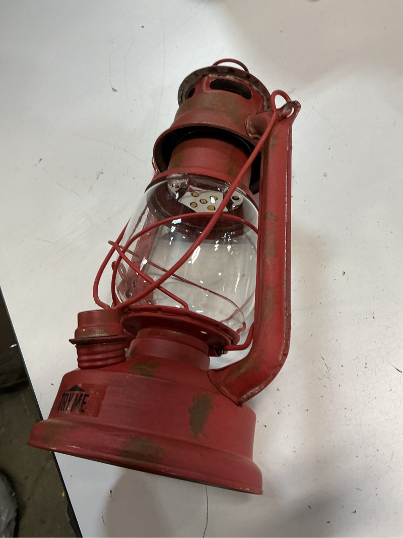 Condition photo showing As Is for nebo retro 100 lumen led red metal lantern, battery operated