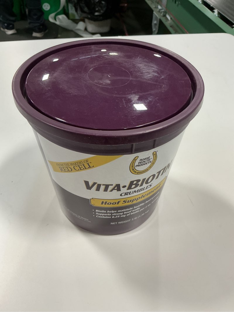 Condition photo showing New/Like New for (Unknown Date)Horse Health Vita Biotin Crumbles horse hoof Supplement, Helps maintain healthy, sound hooves and strong hoof walls, 3 lbs., 48 day supply Biotin 3 pounds