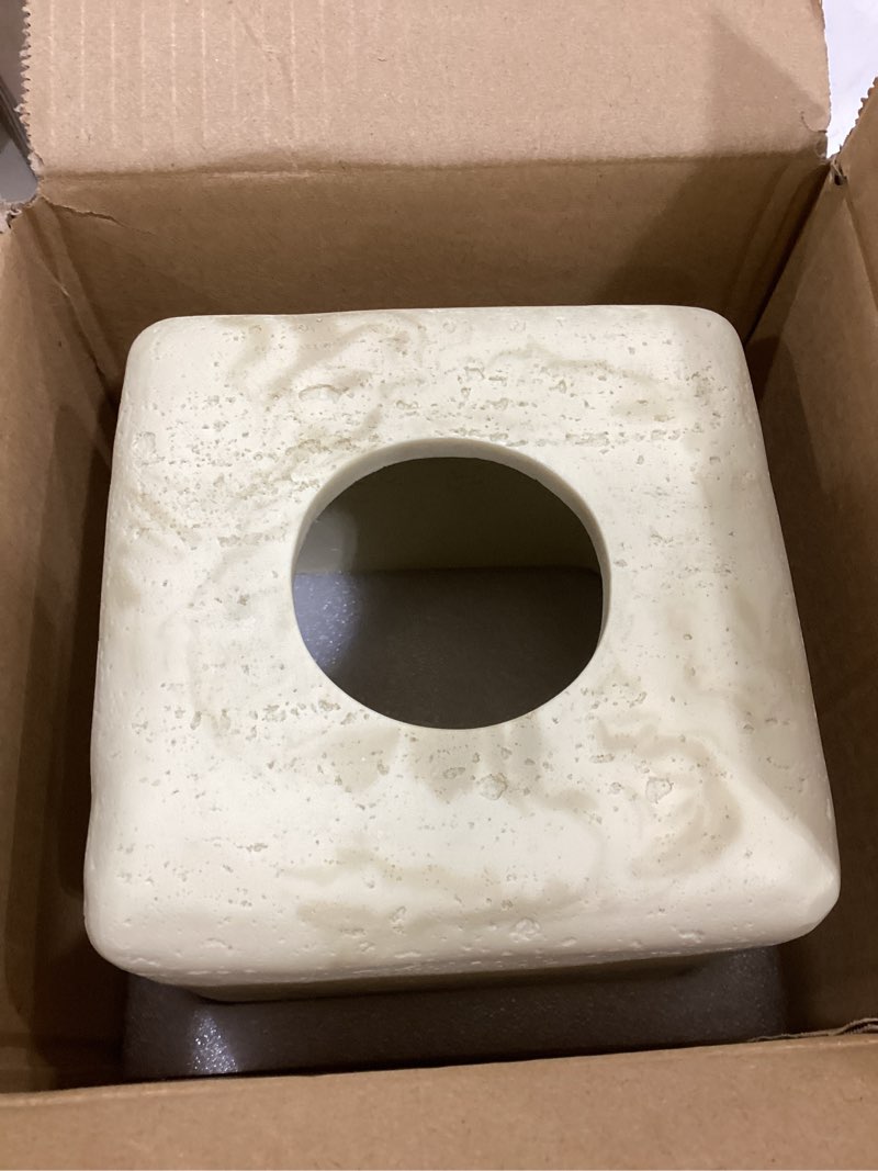 Condition photo showing Good Condition for natural travertine tissue box cover – modern resin cube holder for bathroom, bedroom, office – decorative square tissue box for countertop, nightstand, vanity & desk – heavy&sturdy beige-s square