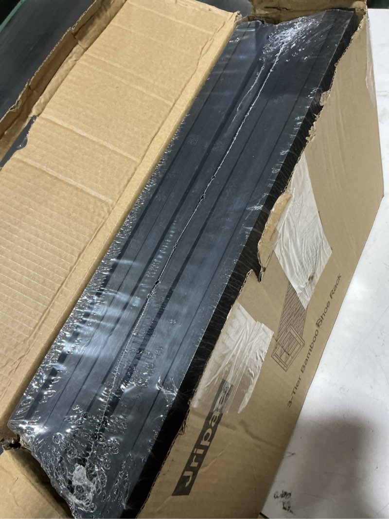 Condition photo showing New/Like New for bamboo shoe rack for closet, stackable 3 tier longer shoe organizer shelf holder storage 12-15 pairs for entryway door hallway bedroom garage space saving foldable black 3-tier-long/32.5*10.5*17in