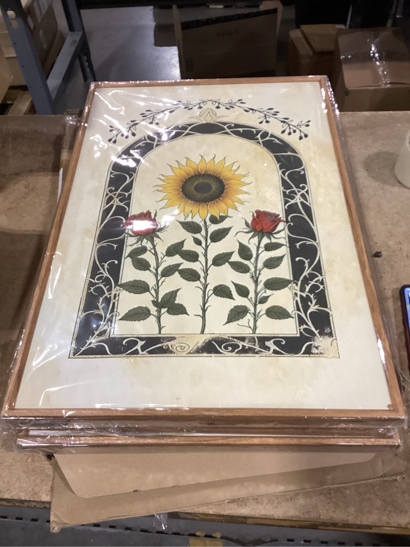 Condition photo showing As Is for anhuib vintage boho spiritual wall decor 16x24 inch botanical wall art earthy sunflower illustration set of 3 for living room bedroom office 24"l x 16"w vintage sunflower