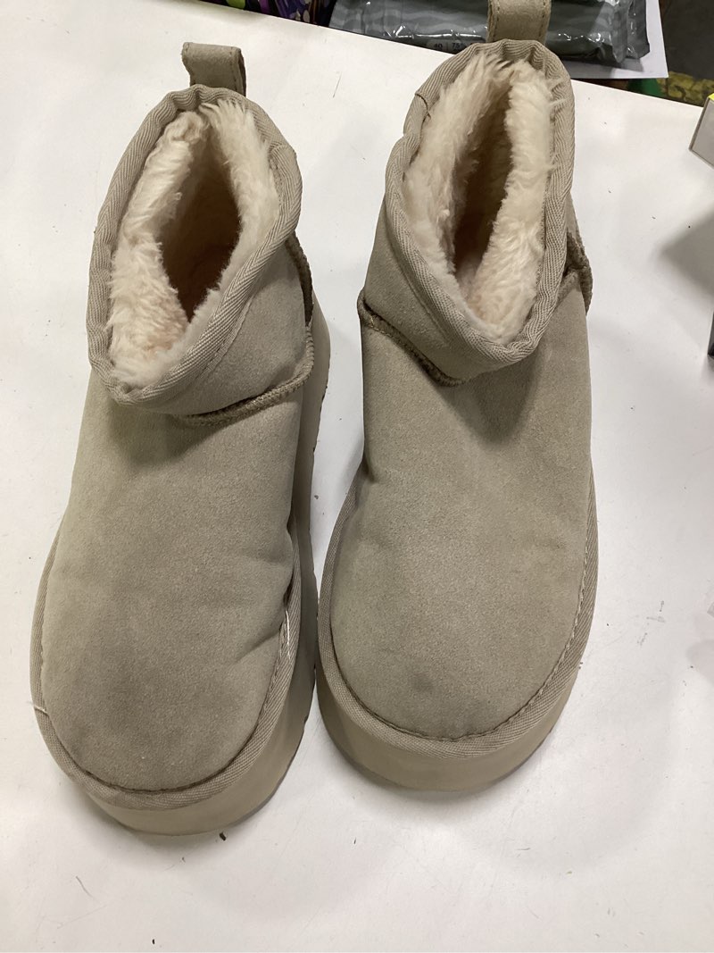 Condition photo showing As Is for OOW Ankle Platform Boots for Women Genuine Suede Short Winter Snow Boot 6.5 Sand