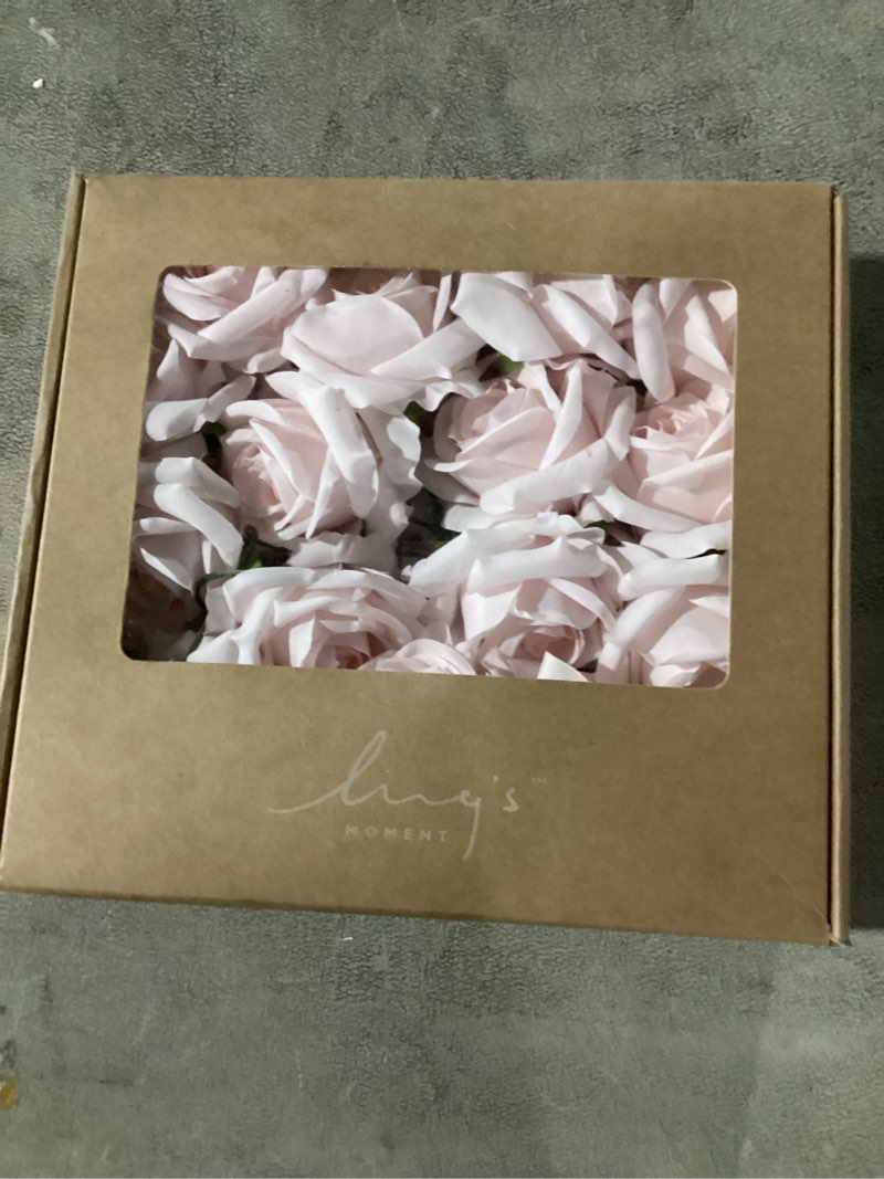 Condition photo showing Good Condition for Ling's moment Artificial Flowers 16pcs Pale Pink Silk Roses with Stems, 3.5" Fake Shabby Blush Vendela Roses Bulk for DIY Wedding Bouquets Centerpieces Party Baby Shower Home Decoration Baby Pink