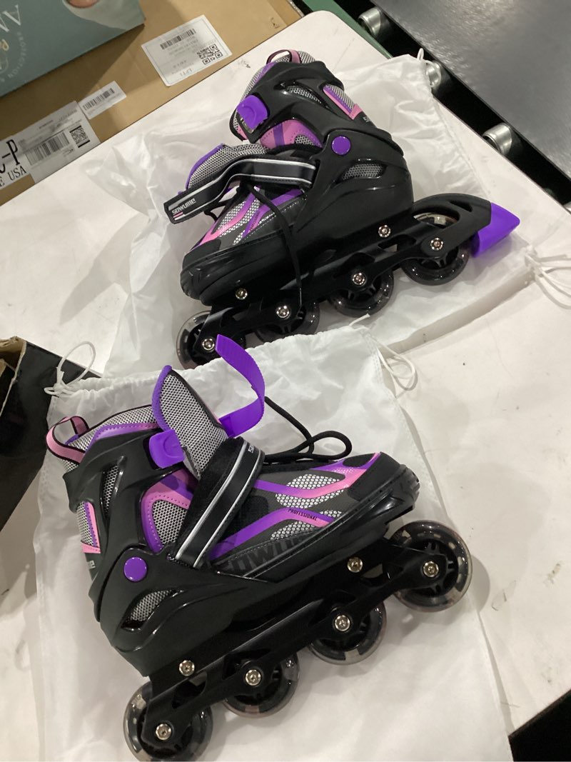 Condition photo showing Good Condition for adjustable inline skates for girls and boys, roller skates with all light up wheels, patines para mujer for kids and adults, men, women a-purple small - little kid
