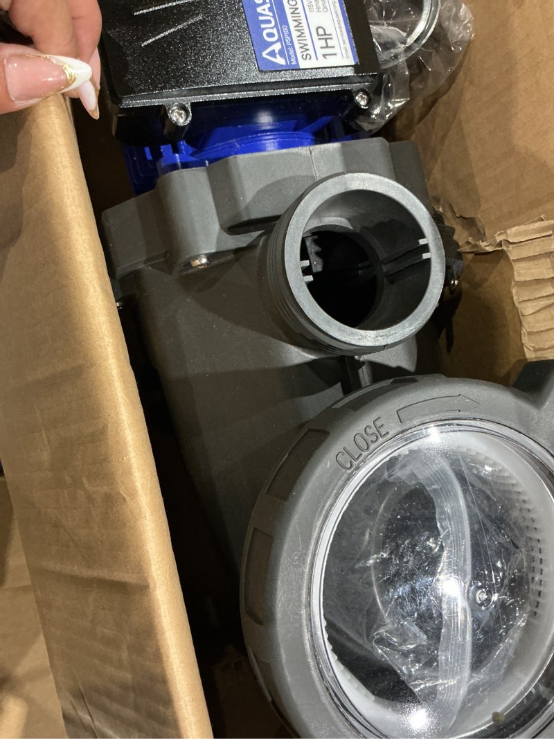Condition photo showing As Is for aquastrong 2hp in/above ground pool pump, single speed, 220v, 8917gph, high flow, powerful self primming swimming pool pumps with filter blue