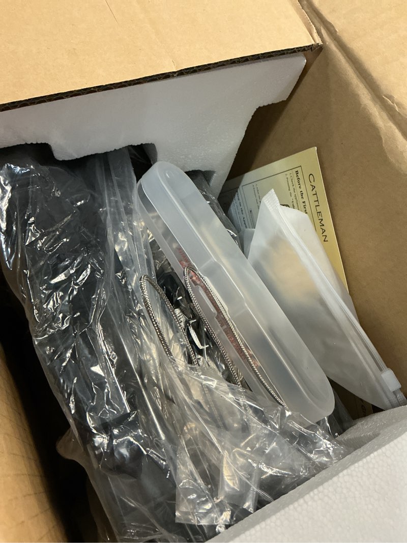 Condition photo showing As Is for CATTLEMAN Panini Grill Press Sandwich Maker with Removable Plates, 1600W, 5 in 1 Smokeless Indoor Grill & Griddle with Meat Thermometer, PFAS Free Ceramic Nonstick Reversible Plates, Opens Flat 5 in 1 Black with Reversible Plates