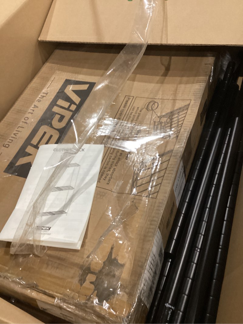 Condition photo showing As Is for vipek x1 expandable clothes rack heavy duty adjustable from 2' to 3'5" with adjustable shelves and hanger rods, reach-in & walk-in closets metal garment racks portable closet, black black x1
