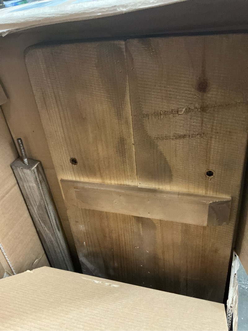 Condition photo showing As Is for Wnutrees 47" Farmhouse Wood Bench, Dining Room Bench, Entryway Bench for Living Dining Room, Solid Wood, Easy to Assemble, Brown