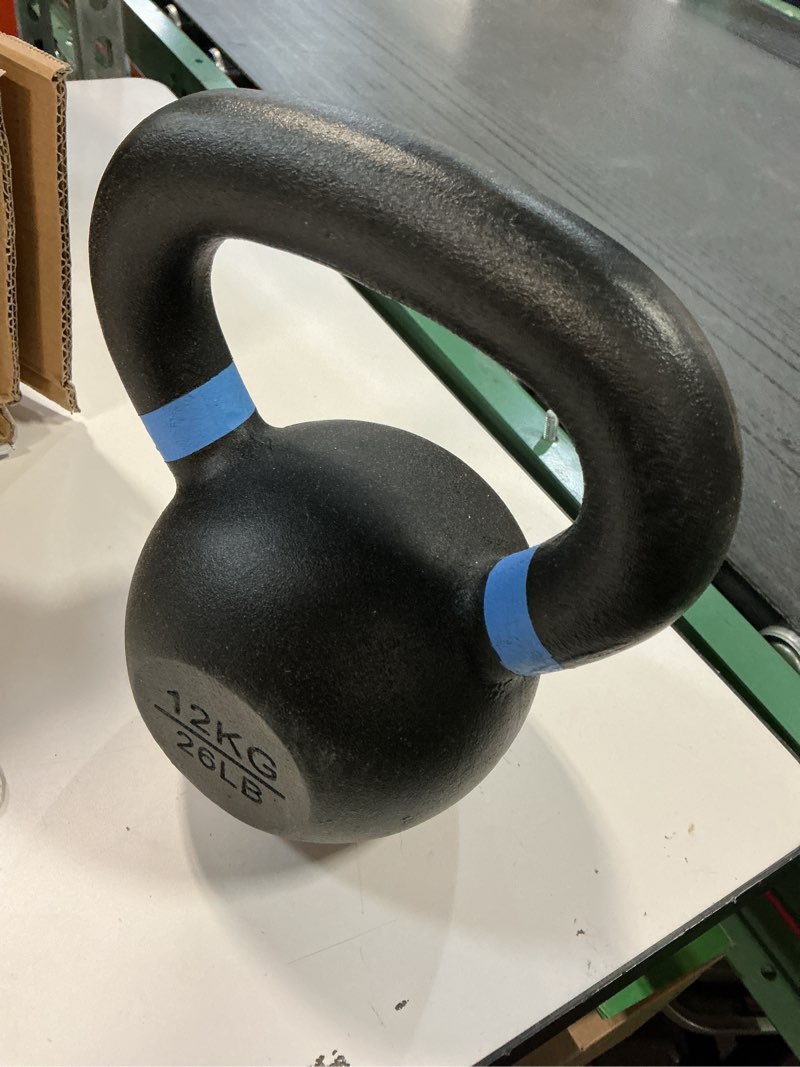 Condition photo showing As Is for Yes4All Powder Coated Kettlebell, Cast Iron Core Kettlebells with Non-Slip Handle & Flat Bottom for Conditioning, Heavy Duty for Strength Training, 9lb to 71lb - Single & Pair E - Blue - 12 KG / 26 LB A. Single